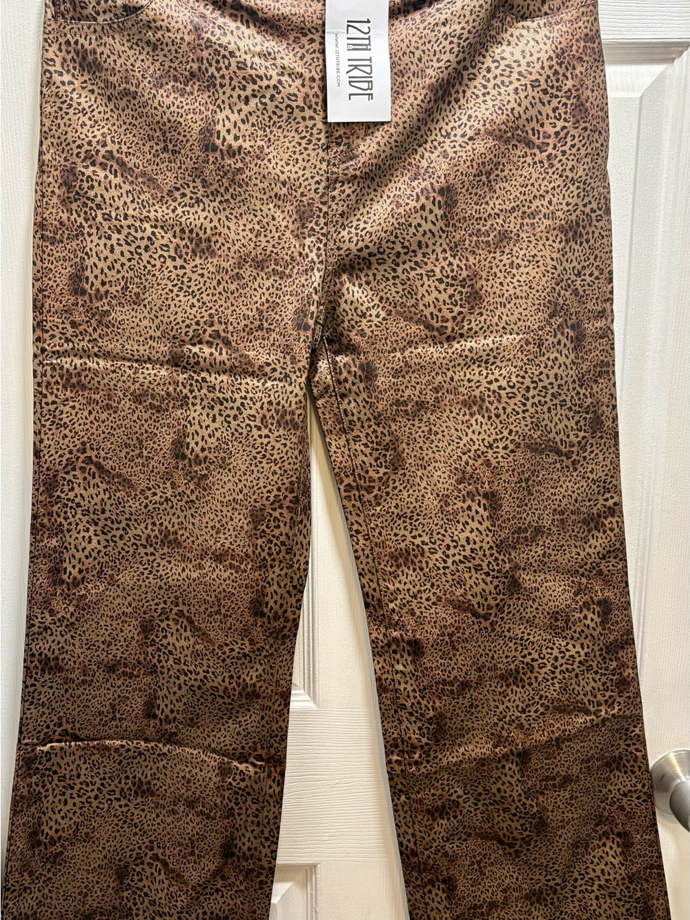 12th Tribe Leopard Print Boot Cut Pants in Brown